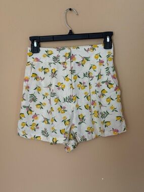 NWT MIDNIGHT SKY women XS High-Waist Lemon Print Shorts Linen Blend w pockets